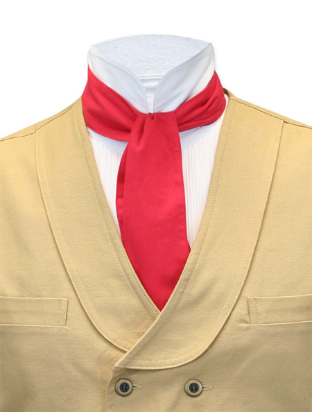  Victorian Regency Old West Edwardian Mens Ties Red Cotton Solid Cravats |Antique Vintage Fashioned Wedding Theatrical Reenacting Costume |