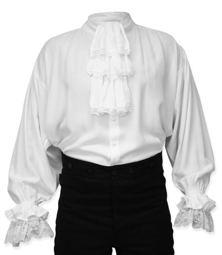  Victorian Regency Steampunk Mens Shirts White Synthetic Solid Dress |Antique Vintage Old Fashioned Wedding Theatrical Reenacting Costume | Dickens Pirate
