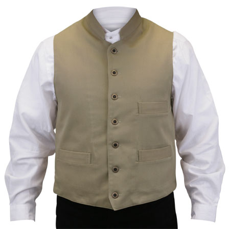  Victorian Old West Steampunk Mens Vests Brown Tan Cotton Solid Work Clerical |Antique Vintage Fashioned Wedding Theatrical Reenacting Costume |