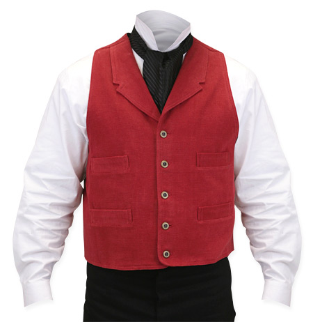  Victorian Old West Edwardian Mens Vests Red Cotton Solid Dress Work |Antique Vintage Fashioned Wedding Theatrical Reenacting Costume |