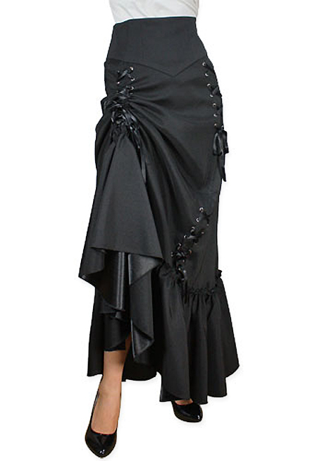  Victorian Steampunk Ladies Skirts Black Satin Synthetic Solid Dress |Antique Vintage Old Fashioned Wedding Theatrical Reenacting Costume | NYE