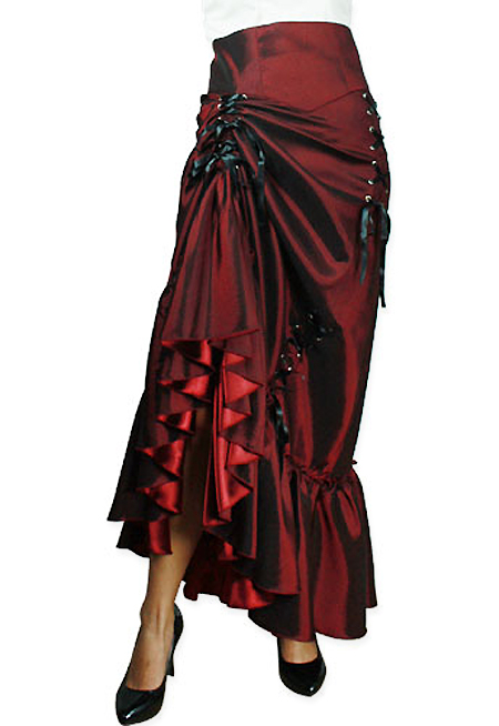  Victorian Steampunk Ladies Skirts Burgundy Satin Synthetic Solid Dress |Antique Vintage Old Fashioned Wedding Theatrical Reenacting Costume |