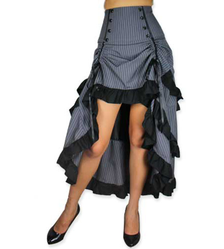  Victorian Steampunk Ladies Skirts Gray Synthetic Stripe Dress |Antique Vintage Old Fashioned Wedding Theatrical Reenacting Costume |