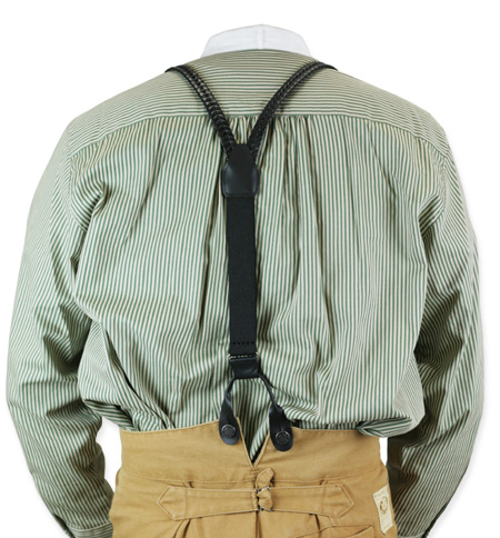  Victorian Old West Edwardian Suspenders Black Leather Y-Back Braces |Antique Vintage Fashioned Wedding Theatrical Reenacting Costume | Standard Golf