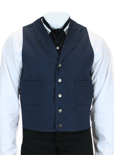  Victorian Old West Mens Vests Blue Cotton Solid Dress Work |Antique Vintage Fashioned Wedding Theatrical Reenacting Costume |