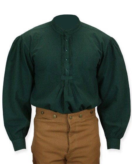  Victorian Old West Mens Shirts Green Cotton Solid Work Pioneer |Antique Vintage Fashioned Wedding Theatrical Reenacting Costume |