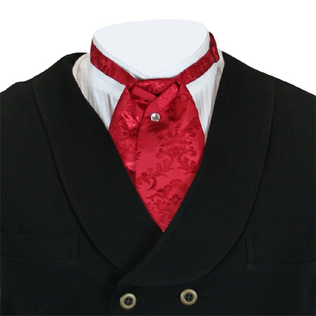  Victorian Old West Mens Ties Red Satin Synthetic Floral Puff |Antique Vintage Fashioned Wedding Theatrical Reenacting Costume |