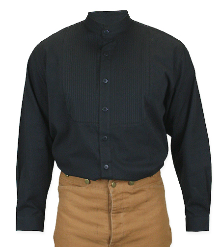  Victorian Old West Edwardian Mens Shirts Black Cotton Solid Dress |Antique Vintage Fashioned Wedding Theatrical Reenacting Costume |