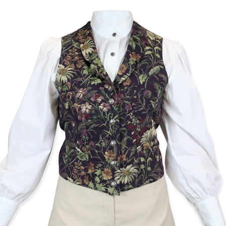  Victorian Old West Edwardian Ladies Vests Purple Satin Microfiber Synthetic Floral Dress Work |Antique Vintage Fashioned Wedding Theatrical Reenacting Costume |