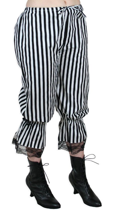  Victorian Old West Ladies Lingerie Black White Cotton Stripe Bloomers |Antique Vintage Fashioned Wedding Theatrical Reenacting Costume | Pirate Gifts for Her