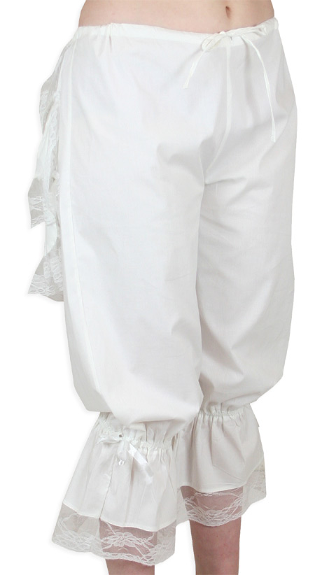  Victorian Old West Ladies Lingerie White Cotton Blend Lace Solid Bloomers |Antique Vintage Fashioned Wedding Theatrical Reenacting Costume |