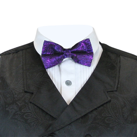  Victorian Edwardian Mens Ties Purple Satin Microfiber Synthetic Paisley Bow |Antique Vintage Old Fashioned Wedding Theatrical Reenacting Costume |