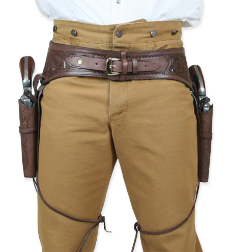 Brown Leather .22 Caliber Gun Belt Combo Smooth Holster 34" to 52" 