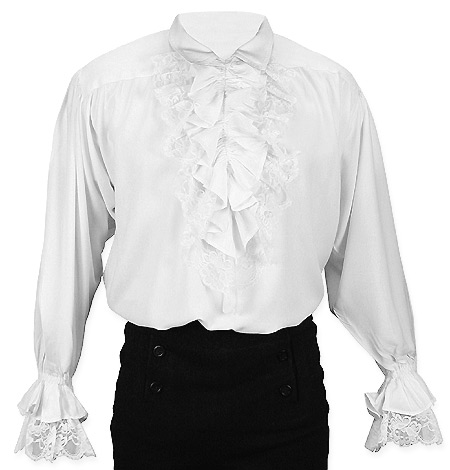  Victorian Regency Steampunk Mens Shirts White Synthetic Solid Dress |Antique Vintage Old Fashioned Wedding Theatrical Reenacting Costume | Pirate