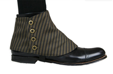  Victorian Old West Steampunk Edwardian Mens Footwear Brown Cotton Stripe Spats and Gaiters Matched Separates |Antique Vintage Fashioned Wedding Theatrical Reenacting Costume |