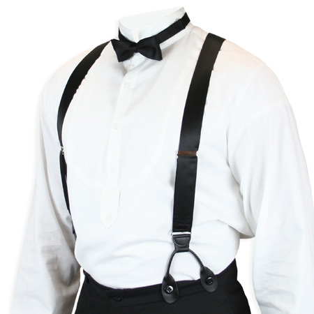 Victorian Old West Edwardian Suspenders Black Silk Y-Back Braces |Antique Vintage Fashioned Wedding Theatrical Reenacting Costume | Standard