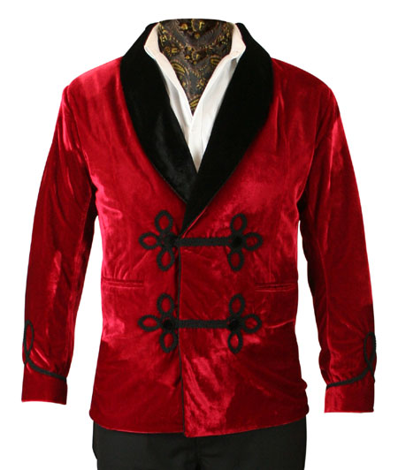  Victorian Edwardian Mens Coats Red Velvet Solid Smoking Jackets |Antique Vintage Old Fashioned Wedding Theatrical Reenacting Costume | Luxury Gifts for Him