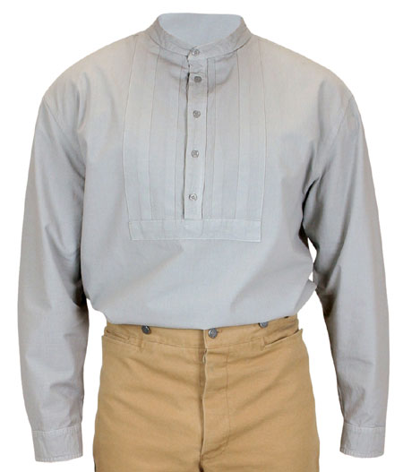  Victorian Old West Edwardian Mens Shirts Gray Cotton Solid Work |Antique Vintage Fashioned Wedding Theatrical Reenacting Costume |