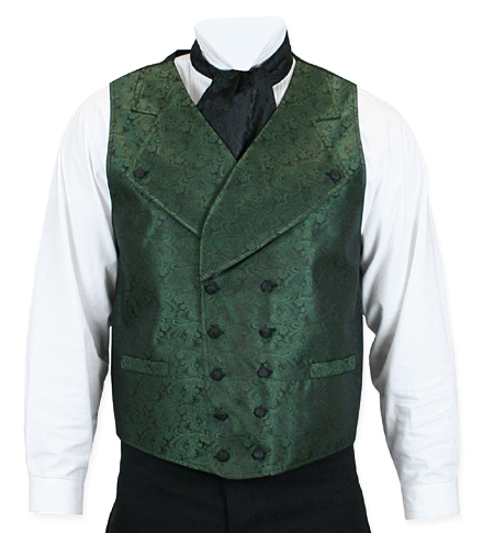  Victorian Old West Mens Vests Green Satin Synthetic Microfiber Paisley Dress |Antique Vintage Fashioned Wedding Theatrical Reenacting Costume |