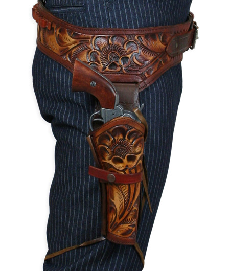  Old West Holsters and Gunbelts Brown Red Leather Tooled Gunbelt Holster Combos |Antique Vintage Fashioned Wedding Theatrical Reenacting Costume | Gifts for Him