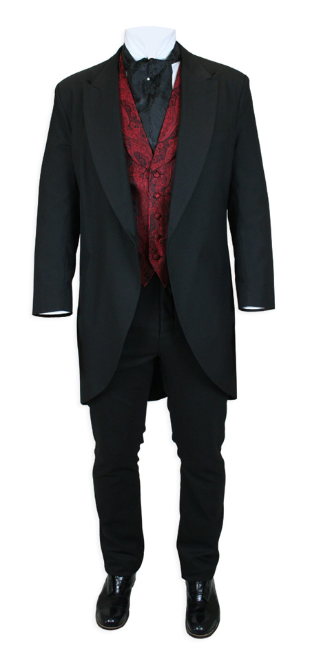 38S Black Avanti Frock Coat 7 Button Long Western Tux Jacket Mardi Gras Costume 