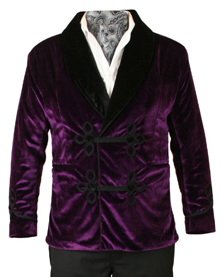  Victorian Edwardian Mens Coats Purple Velvet Solid Smoking Jackets |Antique Vintage Old Fashioned Wedding Theatrical Reenacting Costume | Luxury Gifts for Him