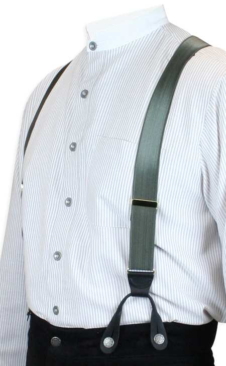  Victorian Old West Edwardian Suspenders Gray Satin Synthetic Y-Back Braces |Antique Vintage Fashioned Wedding Theatrical Reenacting Costume | Short