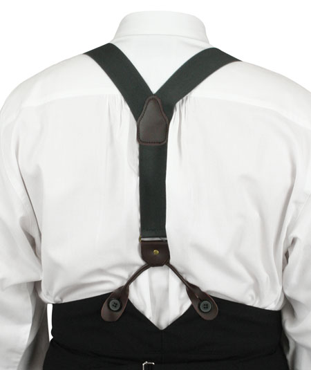 Victorian Old West Edwardian Suspenders Gray Elastic Y-Back Braces |Antique Vintage Fashioned Wedding Theatrical Reenacting Costume | Short Newsboy
