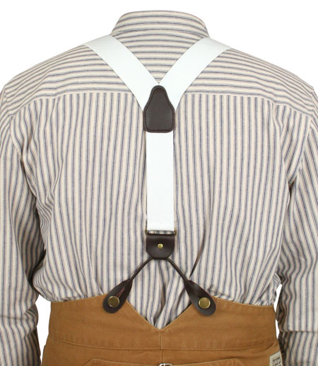  Victorian Old West Suspenders White Elastic Y-Back Braces |Antique Vintage Fashioned Wedding Theatrical Reenacting Costume | Short
