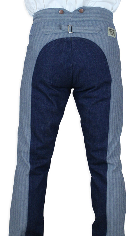  Old West Mens Pants Gray Blue Cotton Solid Stripe Herringbone Work |Antique Vintage Fashioned Wedding Theatrical Reenacting Costume |