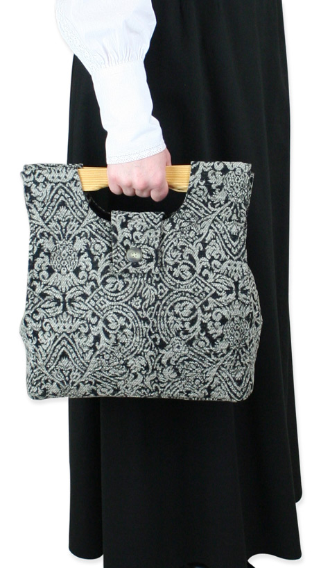  Victorian Old West Edwardian Steampunk Ladies Accessories Black Chenille Carpetbags |Antique Vintage Fashioned Wedding Theatrical Reenacting Costume |