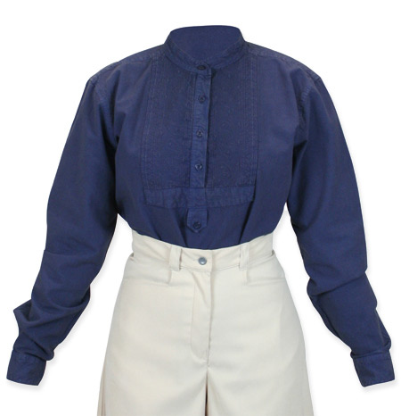  Victorian Old West Ladies Blouses Blue Cotton Solid Work Colorful |Antique Vintage Fashioned Wedding Theatrical Reenacting Costume |