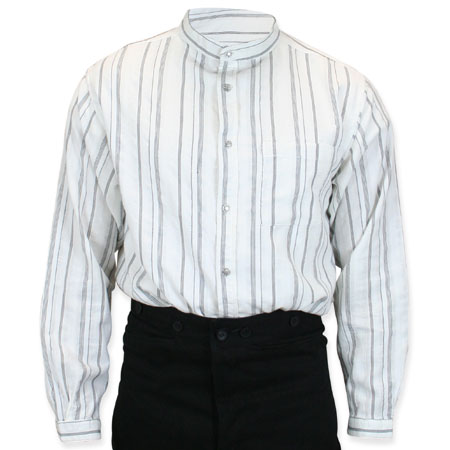  Old West Mens Shirts Black White Cotton Stripe Work |Antique Vintage Fashioned Wedding Theatrical Reenacting Costume |