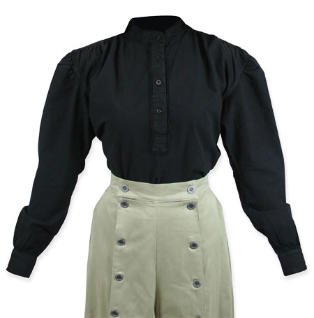 Victorian Old West Steampunk Edwardian Ladies Blouses Black Cotton Solid Work |Antique Vintage Fashioned Wedding Theatrical Reenacting Costume |