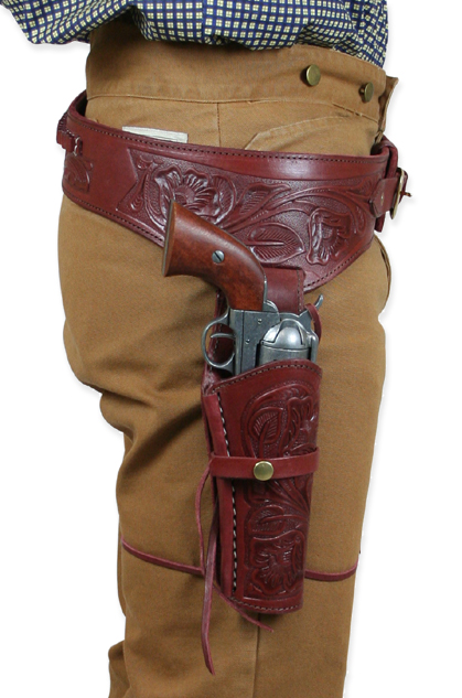  Old West Holsters and Gunbelts Red Leather Tooled Gunbelt Holster Combos |Antique Vintage Fashioned Wedding Theatrical Reenacting Costume |