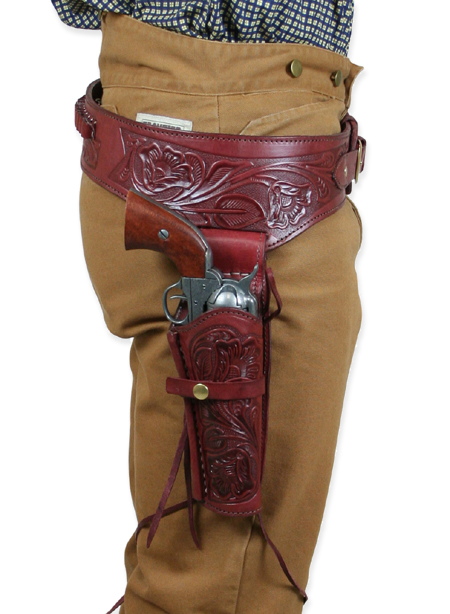  Old West Holsters and Gunbelts Red Leather Tooled Gunbelt Holster Combos |Antique Vintage Fashioned Wedding Theatrical Reenacting Costume |