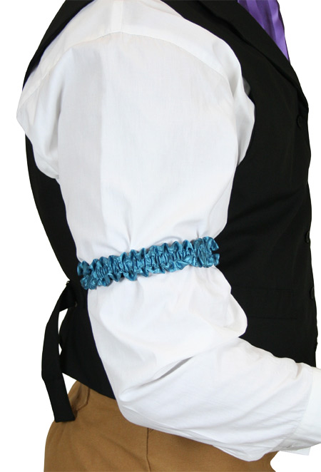  Victorian Old West Mens Accessories Blue Silk Sleeve Garters |Antique Vintage Fashioned Wedding Theatrical Reenacting Costume |