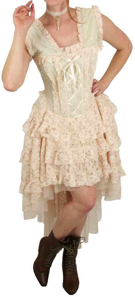  Victorian Old West Steampunk Ladies Dresses and Suits Ivory Lace Synthetic Solid Lacy |Antique Vintage Fashioned Wedding Theatrical Reenacting Costume | Frankenstein Phantom Christine Pirate