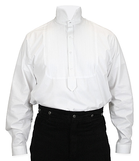  Victorian Old West Mens Shirts White Cotton Solid Dress Tuxedo |Antique Vintage Fashioned Wedding Theatrical Reenacting Costume |
