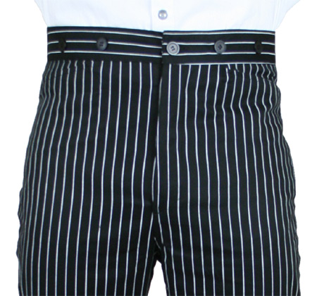  Victorian Old West Steampunk Mens Pants Black White Cotton Stripe Dress Matched Separates |Antique Vintage Fashioned Wedding Theatrical Reenacting Costume |