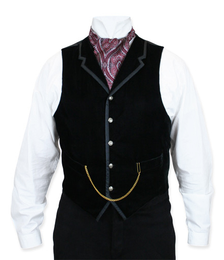  Victorian Steampunk Mens Vests Black Velvet Solid Dress |Antique Vintage Old Fashioned Wedding Theatrical Reenacting Costume |