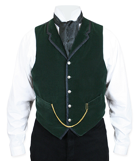  Victorian Steampunk Mens Vests Green Velvet Solid Dress |Antique Vintage Old Fashioned Wedding Theatrical Reenacting Costume |