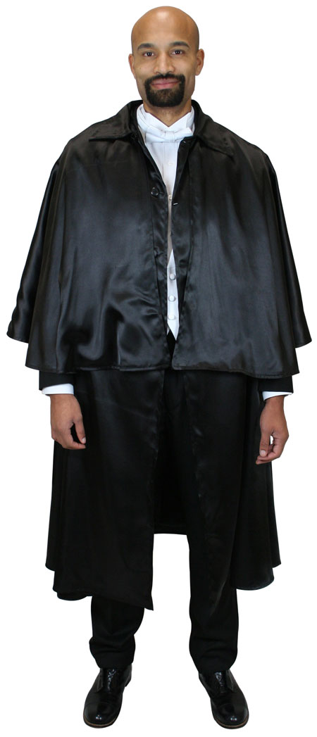  Victorian Old West Edwardian Mens Coats Black Synthetic Solid Cloaks Overcoats Inverness |Antique Vintage Fashioned Wedding Theatrical Reenacting Costume | Phantom and Christine Vampire