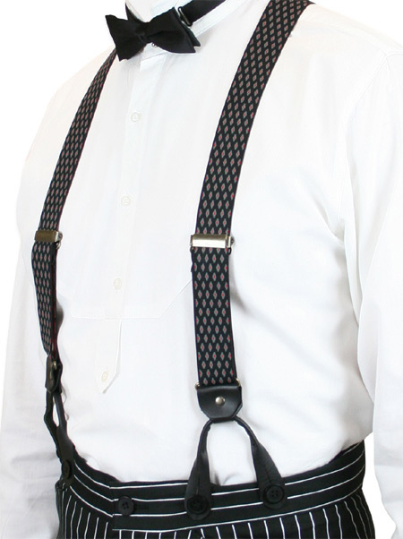  Victorian Old West Edwardian Suspenders Black Elastic Y-Back Braces |Antique Vintage Fashioned Wedding Theatrical Reenacting Costume | Short Newsboy