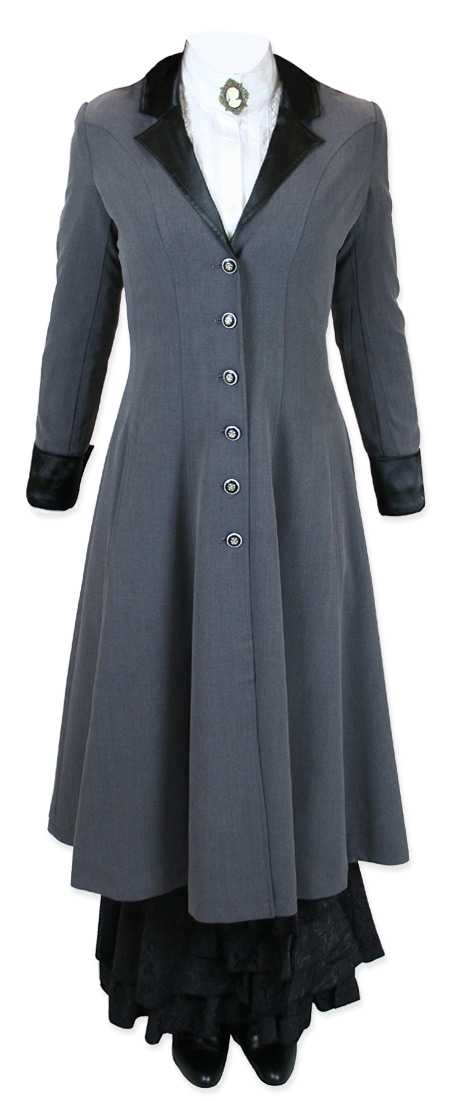  Victorian Old West Steampunk Ladies Coats Gray Synthetic Frock |Antique Vintage Fashioned Wedding Theatrical Reenacting Costume |