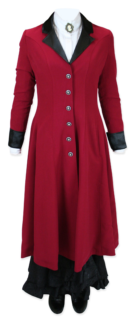  Victorian Old West Steampunk Ladies Coats Red Synthetic Frock |Antique Vintage Fashioned Wedding Theatrical Reenacting Costume |