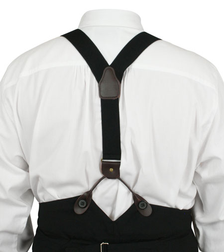  Victorian Old West Edwardian Suspenders Black Elastic Y-Back Braces |Antique Vintage Fashioned Wedding Theatrical Reenacting Costume | Short