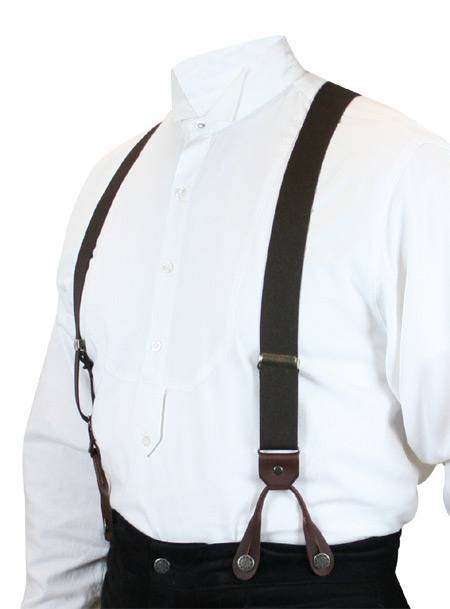  Victorian Old West Edwardian Suspenders Brown Elastic Y-Back Braces |Antique Vintage Fashioned Wedding Theatrical Reenacting Costume | Short
