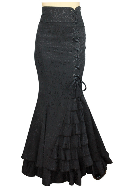  Victorian Steampunk Ladies Skirts Black Satin Synthetic Floral Dress |Antique Vintage Old Fashioned Wedding Theatrical Reenacting Costume |