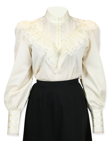  Victorian Old West Edwardian Ladies Blouses Ivory Cotton Lace Solid Lacy Traditional Fit Fancy |Antique Vintage Fashioned Wedding Theatrical Reenacting Costume | Dickens